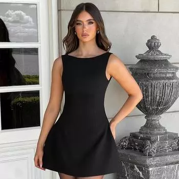 Женское летнее однотонное повседневное платье без рукавов с лямкой через шею, облегающее короткое платье S белый