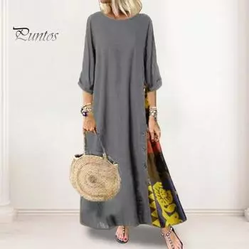 Женское летнее осеннее платье в стиле ретро с принтом в стиле пэчворк, круглый вырез, одинаковый цвет, рукава три четверти, трапециевидное женское платье макси с большим подолом XL оранжевый