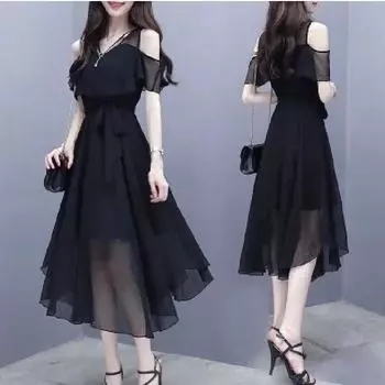 Женское летнее платье без бретелек с открытой талией, легкие и дышащие платья 6XL чёрный