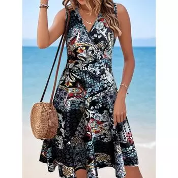 Женское летнее платье без рукавов на пуговицах, повседневный сарафан миди S чёрный