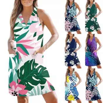 Женское летнее платье без рукавов, повседневная свободная майка с v-образным вырезом и карманами L фиолетовый