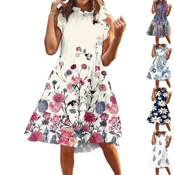 Женское летнее платье без рукавов с круглым вырезом, однотонное плиссированное лоскутное многоуровневое платье трапециевидной формы для работы, повседневное платье для женщин L