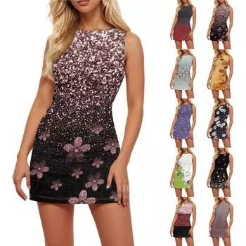 Женское летнее платье без рукавов с застежкой-молнией и круглым вырезом, облегающие платья L чёрный