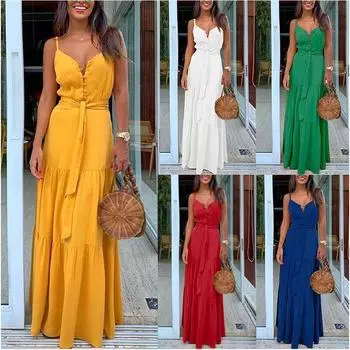 Женское летнее платье без рукавов с V-образным вырезом, однотонное свободное шикарное платье S белый