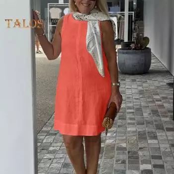 Женское летнее платье без рукавов с круглым вырезом, однотонное платье длиной до колена, свободное платье-пуловер для повседневной носки и свиданий M белый