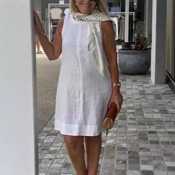 Женское летнее платье без рукавов с круглым вырезом, однотонное платье длиной до колена, свободное платье-пуловер для повседневной носки и свиданий M чёрный