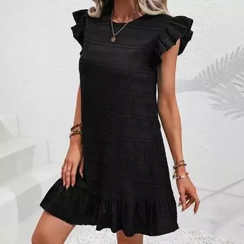 Женское летнее платье без рукавов с оборками S чёрный