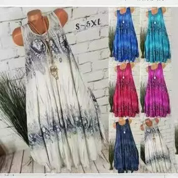 Женское летнее платье без рукавов с принтом 4XL светло-синий