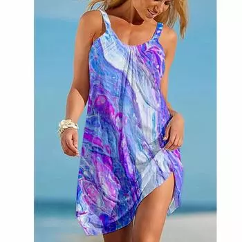 Женское летнее платье без рукавов с футболкой-камисолью, юбка в стиле 3D Color Blend, свободное, повседневное и сексуальное S