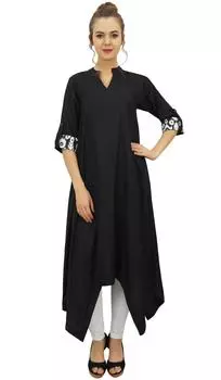 Женское летнее платье Bimba из черного хлопка с шарфом и асимметричным краем - 10 чёрный
