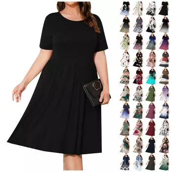 Женское летнее платье больших размеров, повседневное платье-футболка с короткими рукавами и бледной талией, свободное платье-футболка с карманами XXXL розовый