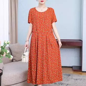 Женское летнее платье больших размеров, повседневное свободное платье с круглым вырезом, летние элегантные платья с короткими рукавами и принтом XL