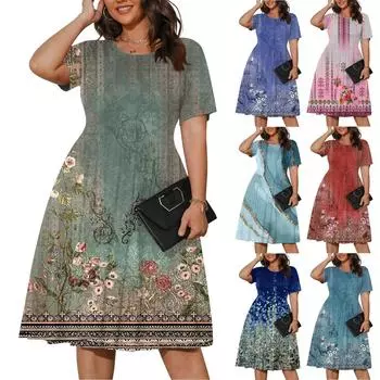 Женское летнее платье больших размеров, повседневное платье-футболка с короткими рукавами и бледной талией, свободное платье-футболка с карманами XL