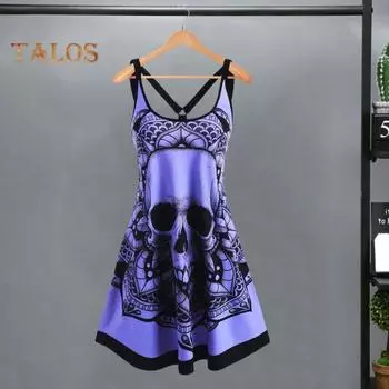 Женское летнее платье больших размеров с принтом готического черепа, платье-майка без рукавов, повседневное свободное женское платье для отпуска, вечеринки, клуба S белый