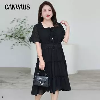 Женское летнее платье большого размера с талией и темпераментом 4XL чёрный