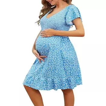 Женское летнее платье для беременных женщин с V-образным вырезом, свободные удобные повседневные платья S жёлтый