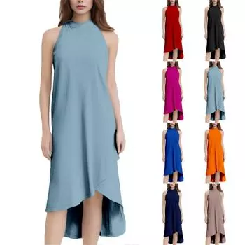 Женское летнее платье для отдыха и отдыха с принтом в виде морского берега и V-образным вырезом и разрезом S синий