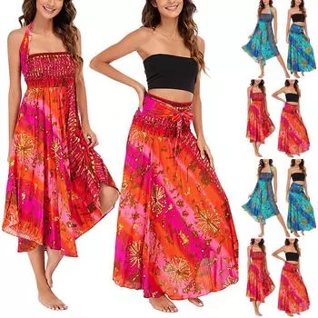 Женское летнее платье для отдыха и отдыха с принтом в виде морского берега и V-образным вырезом и разрезом One Size синий