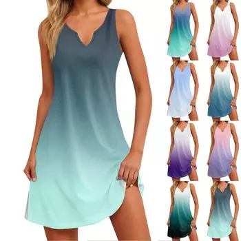 Женское летнее платье для отдыха и отдыха с принтом в виде морского берега и V-образным вырезом и разрезом XL