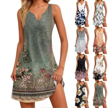 Женское летнее платье для отдыха и отдыха с принтом в виде морского берега и V-образным вырезом и разрезом M