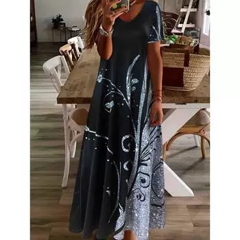 Женское летнее платье для пляжной вечеринки без рукавов с цветочным принтом S чёрный