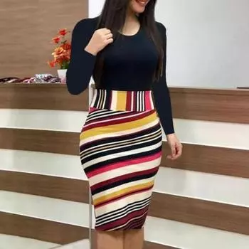 Женское летнее платье-футляр Slim Fit с коротким рукавом и круглым вырезом в стиле пэчворк в тон с цветочным принтом Мягкое эластичное женское платье длиной до колена S разноцветный