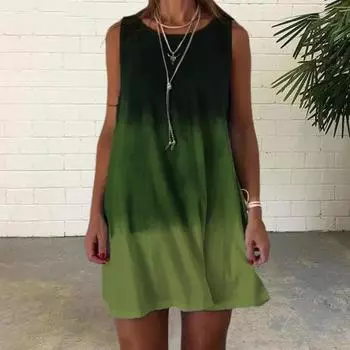 Женское летнее платье Градиентного контрастного цвета без рукавов А-силуэта Свободный жилет с круглым вырезом Тип ежедневной домашней одежды для отдыха Мини-платье Короткий сарафан M фиолетовый