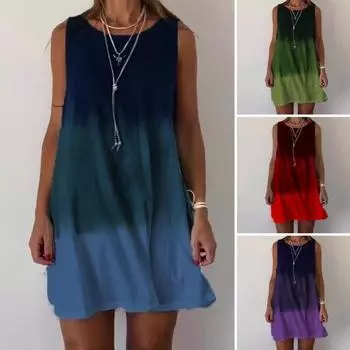 Женское летнее платье градиентного контрастного цвета без рукавов трапециевидной формы, свободный жилет с круглым вырезом, повседневная домашняя одежда для отдыха M фиолетовый