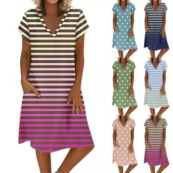 Женское летнее платье из хлопка и льна с V-образным вырезом и короткими рукавами S розовый