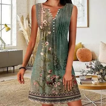 Женское летнее платье из полиэстера с 3D вырезом, стильное женское платье без рукавов с пуговицами на талии