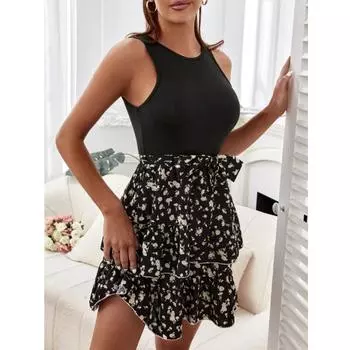 Женское летнее платье-майка без рукавов с принтом S белый