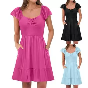 Женское летнее платье-макси без рукавов, повседневное платье-трапеция с круглым вырезом, длинное пляжное платье-майка M армия зеленый