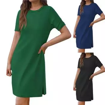 Женское летнее платье-макси без рукавов, повседневное платье-трапеция с круглым вырезом, длинное пляжное платье-майка M армия зеленый