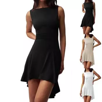 Женское летнее платье-макси без рукавов, повседневное платье-трапеция с круглым вырезом, длинное пляжное платье-майка M