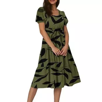 Женское летнее платье макси с цветочным принтом, короткими рукавами, поясом и поясом в стиле бохо, струящееся, многослойное, с карманами XL