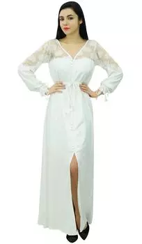 Женское летнее платье макси в стиле бохо с длинными рукавами Bimba, повседневное платье с разрезом 14 белый