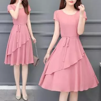 Женское летнее платье миди с круглым вырезом и коротким рукавом, элегантное платье с многослойным подолом и шнуровкой, платье миди трапециевидной формы, уличная одежда 4XL вино красного