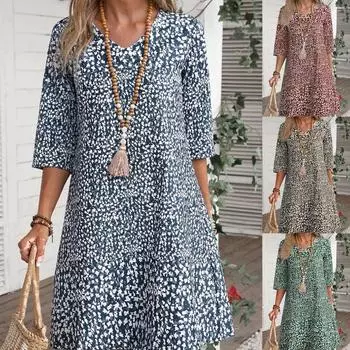 Женское летнее платье миди с v-образным вырезом и половиной рукавов, винтажное красное, зеленое свободное платье с цветочным принтом S коричневый