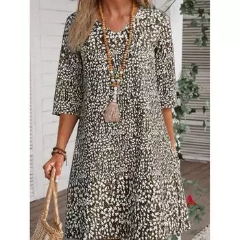 Женское летнее платье миди с v-образным вырезом и половиной рукавов, винтажное красное, зеленое свободное платье с цветочным принтом M красный