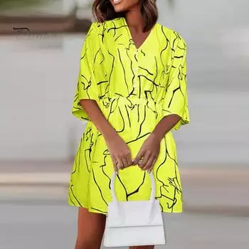 Женское летнее платье на пуговицах, облегающее, с высокой талией, с рукавами «летучая мышь», с V-образным вырезом, в тон, с принтом, трапециевидной формы, для поездок на работу, мини-платье для отпуска 2XL фиолетовый