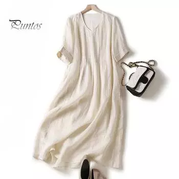 Женское летнее платье, плиссированное, с короткими рукавами, однотонное, с v-образным вырезом, свободное, трапециевидное, в стиле ретро, двухслойное, мягкое, дышащее, миди, платье M серый