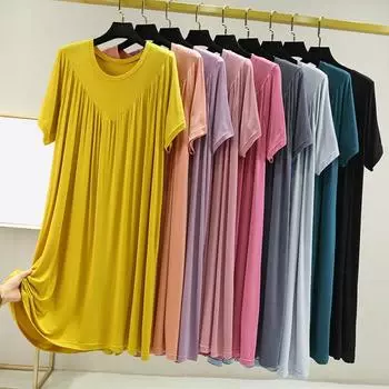 Женское летнее платье, плиссированное сплошное цветное платье с круглым вырезом и короткими рукавами, тонкий свободный пуловер длиной до колена, повседневная повседневная одежда, женское платье миди L небесно-голубой