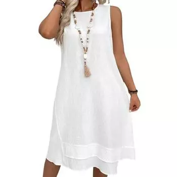 Женское летнее платье, повседневное, без рукавов, с круглым вырезом, миди, платье-халат для отдыха на пляже 4XL белый