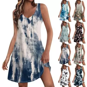 Женское летнее платье, повседневные свободные длинные платья с принтом для пляжного отдыха L