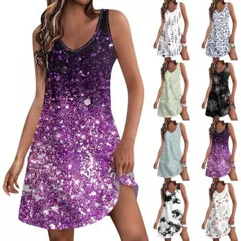 Женское летнее платье, повседневные свободные длинные платья с принтом для пляжного отдыха L синий