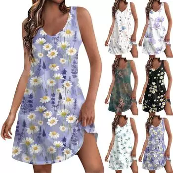 Женское летнее платье, повседневные свободные длинные платья с принтом для пляжного отдыха L чёрный