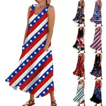 Женское летнее платье, повседневные свободные длинные платья с принтом для пляжного отдыха L чёрный