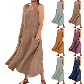 Женское летнее платье, повседневные свободные длинные пляжные платья для отдыха L кофейный