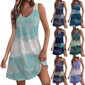 Женское летнее платье, повседневные свободные длинные платья с принтом для пляжного отдыха L