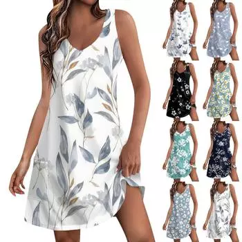 Женское летнее платье, повседневные свободные длинные платья с принтом для пляжного отдыха L чёрный